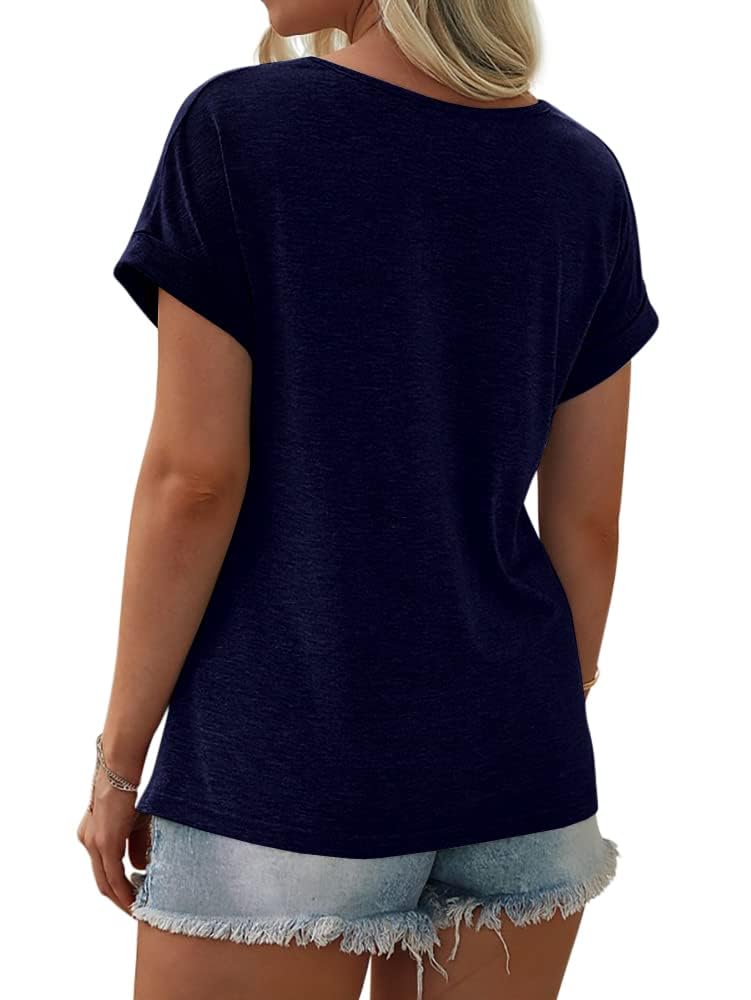 Fisoew Damen T-Shirt Rundhals Farbblock Kurzarm Shirt Casual Oberteil Sommer Locker Baumwolle Tee Tops (Rosa, L)