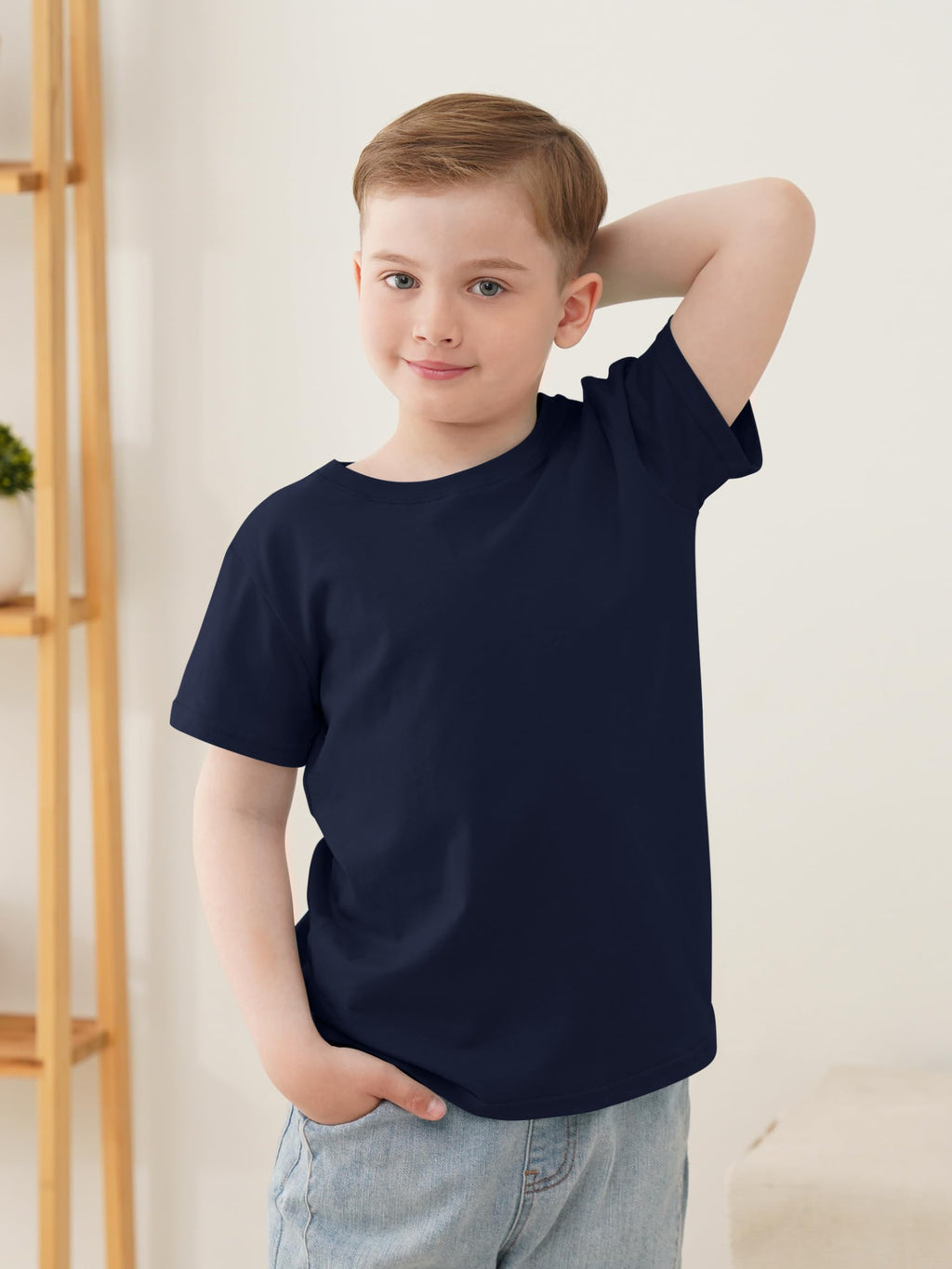 YERIOK 5er Pack Kinder T-Shirts Jungen Tshirt Kids Basic Tee Baumwolle Rundhalsausschnitt