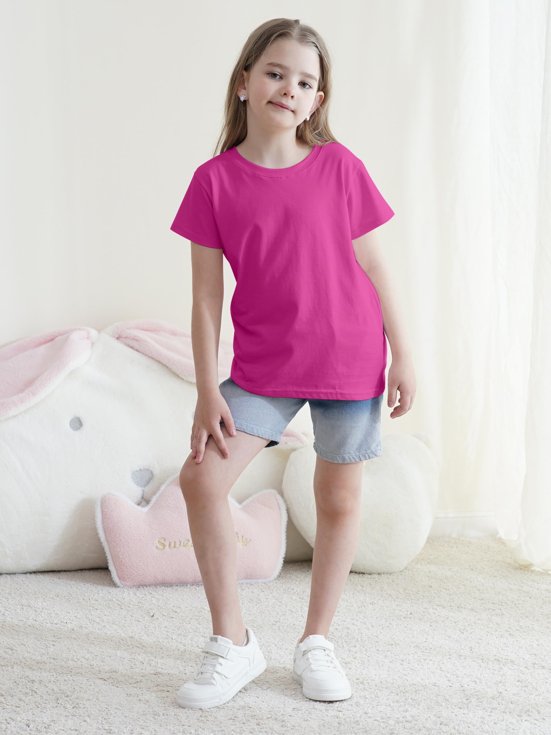 YERIOK 5er Pack T-Shirts Mädchen Kinder Tshirts Sommer Kurzarm Shirt Tops Baumwolle Basic Rundhalsausschnitt Tees Oberteile
