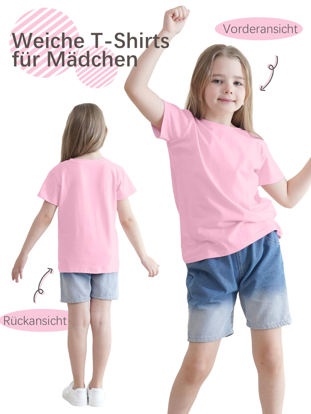 YERIOK 5er Pack T-Shirts Mädchen Kinder Tshirts Sommer Kurzarm Shirt Tops Baumwolle Basic Rundhalsausschnitt Tees Oberteile