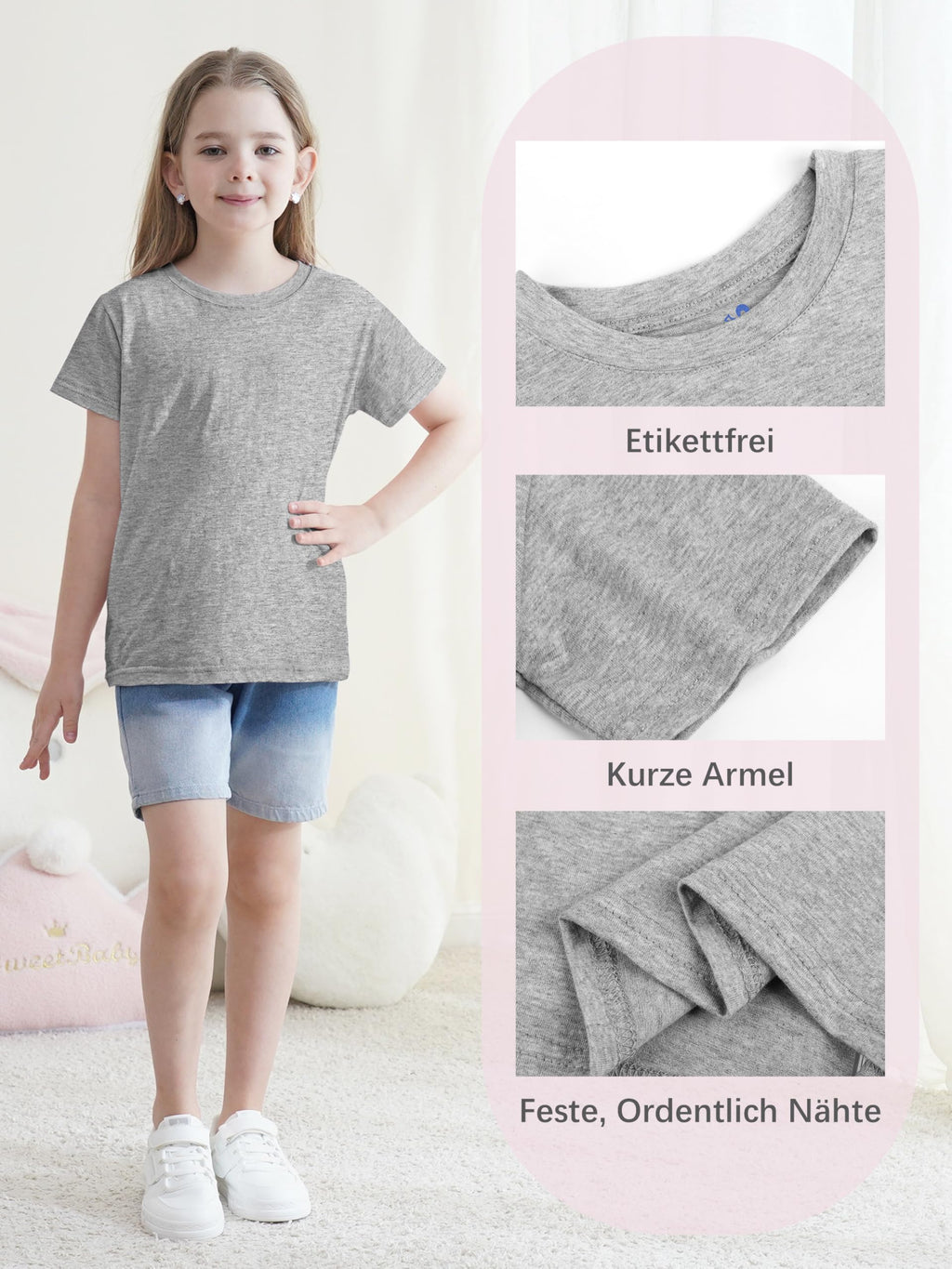 YERIOK 5er Pack T-Shirts Mädchen Kinder Tshirts Sommer Kurzarm Shirt Tops Baumwolle Basic Rundhalsausschnitt Tees Oberteile
