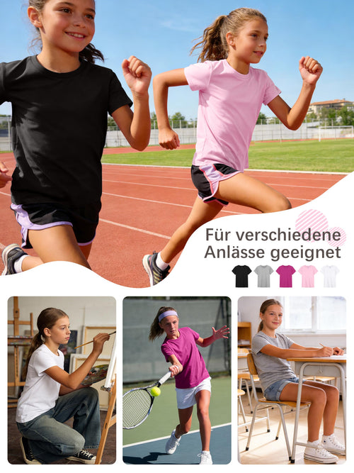 YERIOK 5er Pack T-Shirts Mädchen Kinder Tshirts Sommer Kurzarm Shirt Tops Baumwolle Basic Rundhalsausschnitt Tees Oberteile